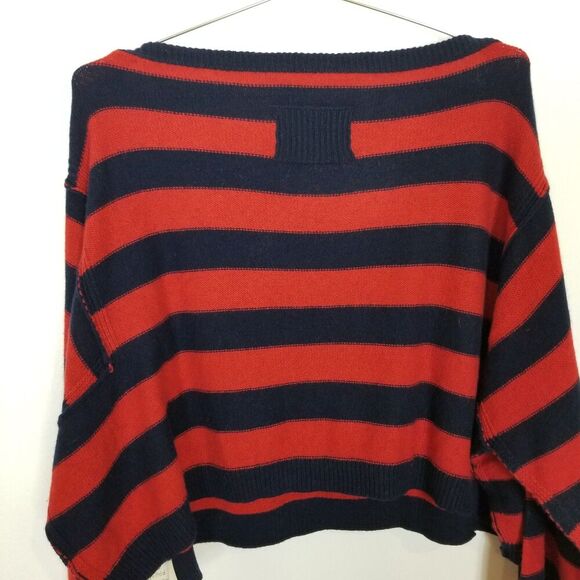 Free People Women Into the Blue Sweater Sz XL Red Blue Boxy Boho Wool Blend - Picture 5 of 11